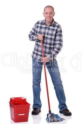 Man with bucket and mop