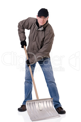 Man with snow shovel