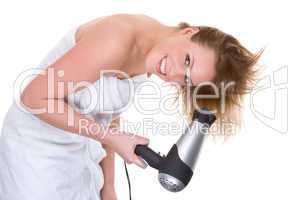 Woman with hairdryer