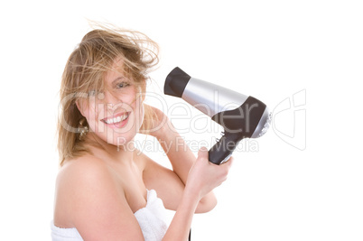 Woman with hairdryer