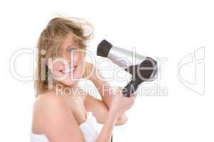Woman with hairdryer