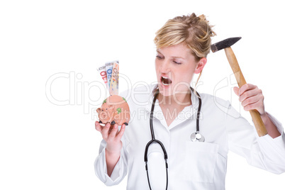 Doctor with piggybank (euro)