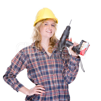 Craftswoman with drill machine