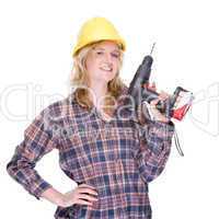 Craftswoman with drill machine