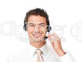 businessman using headset