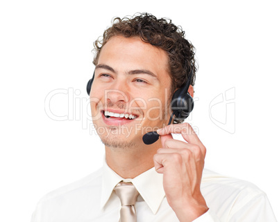 service agent with headset on