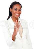 Positive businesswoman showing OK sign