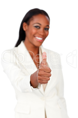 businesswoman with thumb up