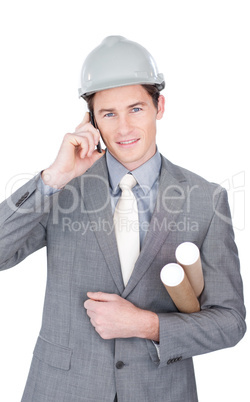Charming male architect on phone