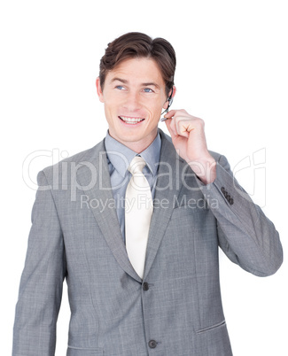 businessman using headset