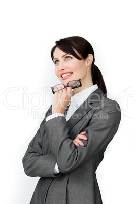 businesswoman holding glasses