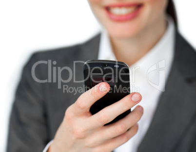 Woman and focus on a phone