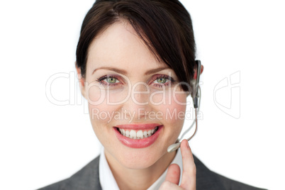 businesswoman using headset