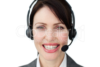 female executive with headset