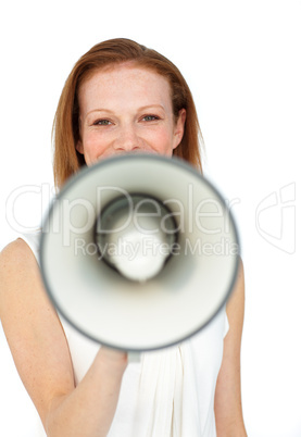 businesswoman using a megaphone