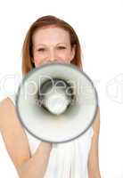 businesswoman using a megaphone