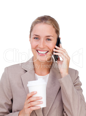 businesswoman with phone and coffee