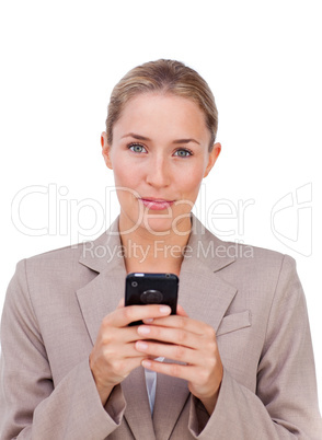 businesswoman sending a text