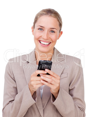 businesswoman sending a text