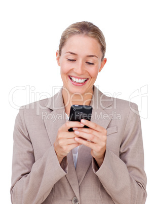 businesswoman sending a text