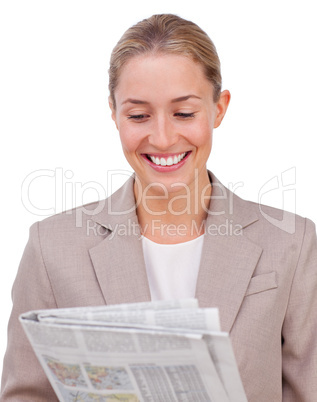 businesswoman reading a newspaper