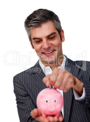 Businessman saving money
