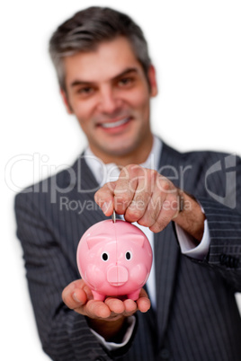 Businessman saving money