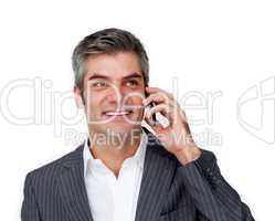 Charming male executive on phone
