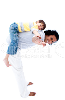 boy playing with his father