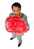 businessman wearing boxing gloves