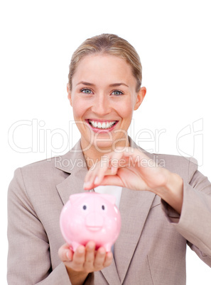 businesswoman saving money