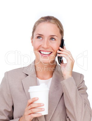 businesswoman with phone and coffee