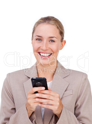 businesswoman sending a text