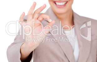 businesswoman showing OK sign