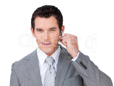 businessman with headset on