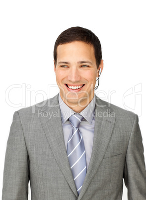 businessman with headset on