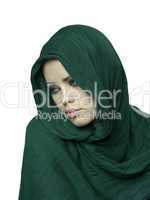 girl in a green linen cape