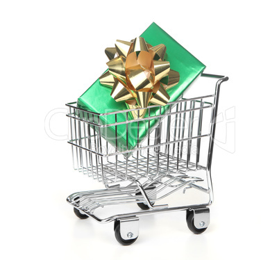 Shopping Cart With Wrapped Holiday Gift
