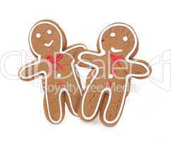 Gingerbread Couple Holding Hands on White Background