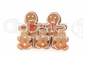 Five Gingerbread People Against a White Background
