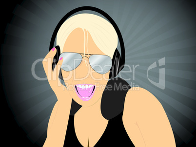 Blonde girl listening music