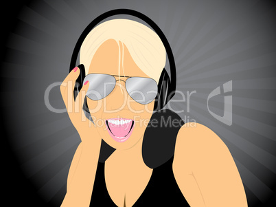 Blond girl listening music