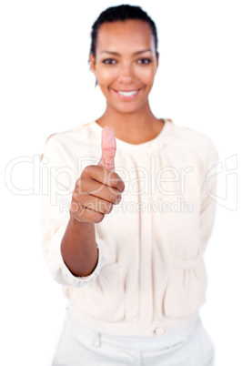 businesswoman with thumb up