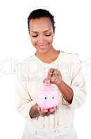 businesswoman saving money