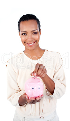 businesswoman saving money