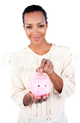 businesswoman saving money