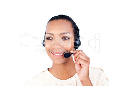 Customer service with headset on