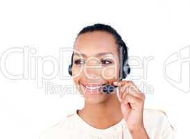 Customer service with headset on