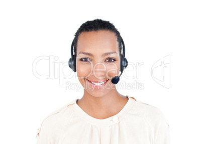 Customer service with headset on