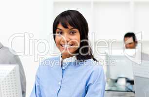 businesswoman working at a computer